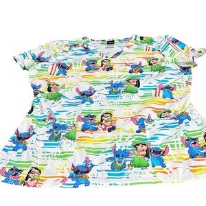 Disney Lilo & Stitch Scrub Top Large Colorful Print medical, nurse, hospital